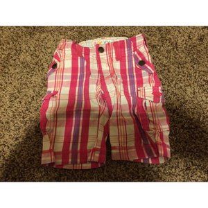 Roxy Pink Plaid Teenie Wahine Long Cotton Shorts Cargo Pockets GUC 18 Months